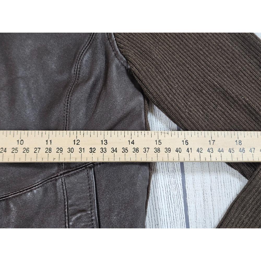 Vtg Jaclyn Smith Leather Jacket Womens 8 Brown Leather Rib Knit Zip Front Moto - Picture 2 of 7